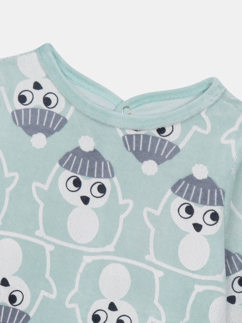 Tutina in velluto verde grigio con stampa di pinguini per bambino