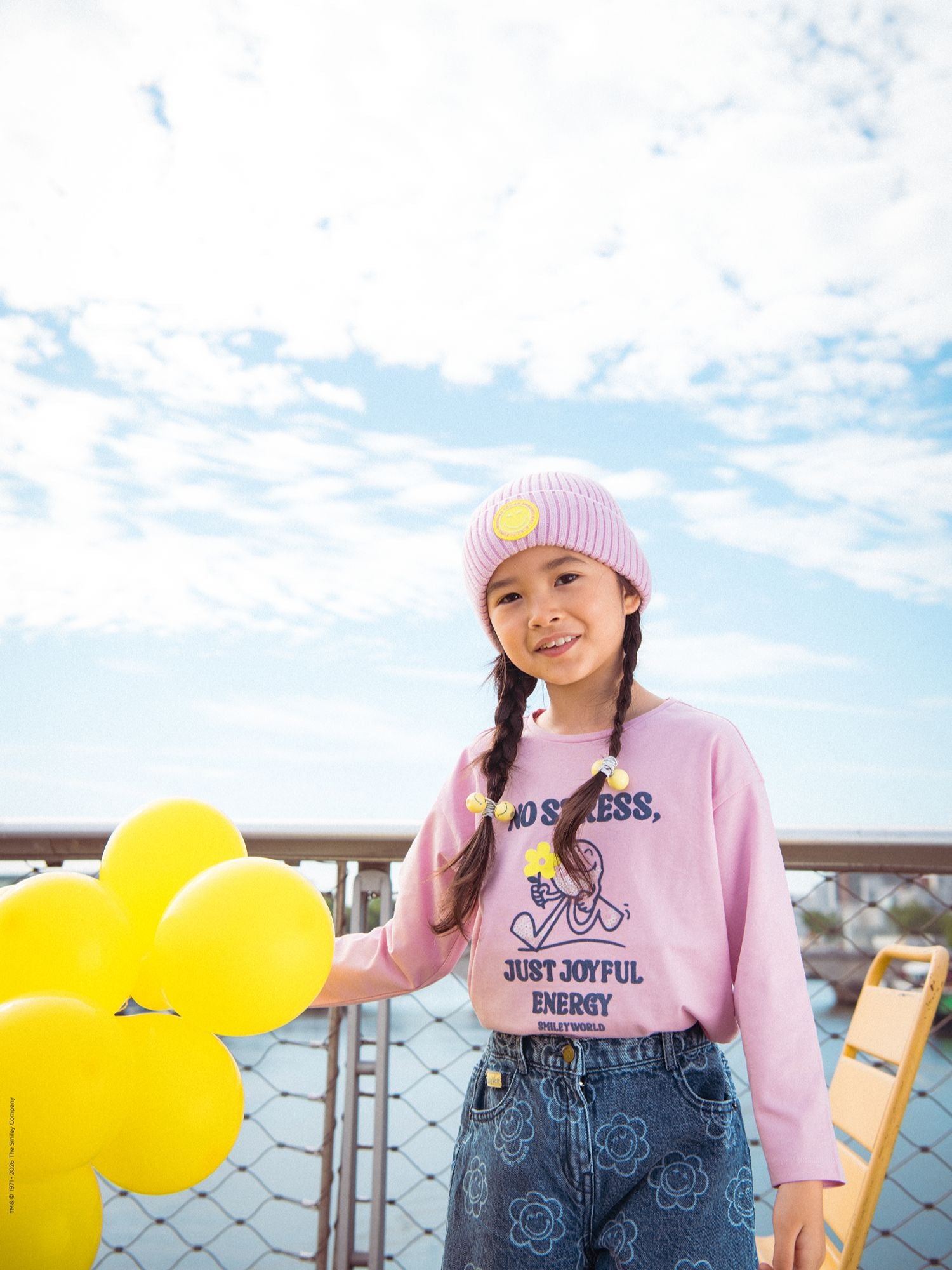 T-shirt rosa a maniche lunghe con stampa SMILEYWORLD per ragazze