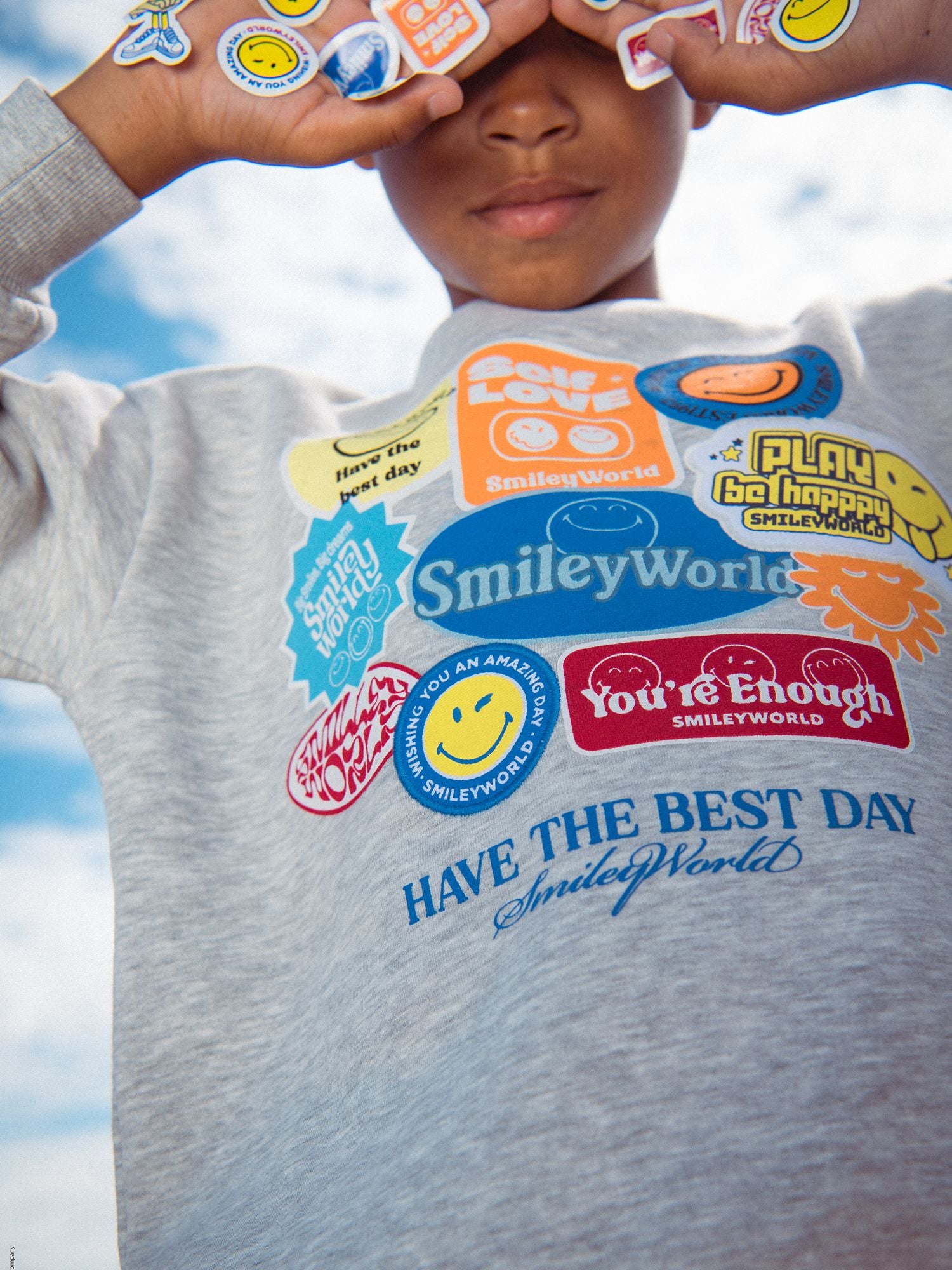 Felpa grigia mélange con stampa SMILEYWORLD per bambino