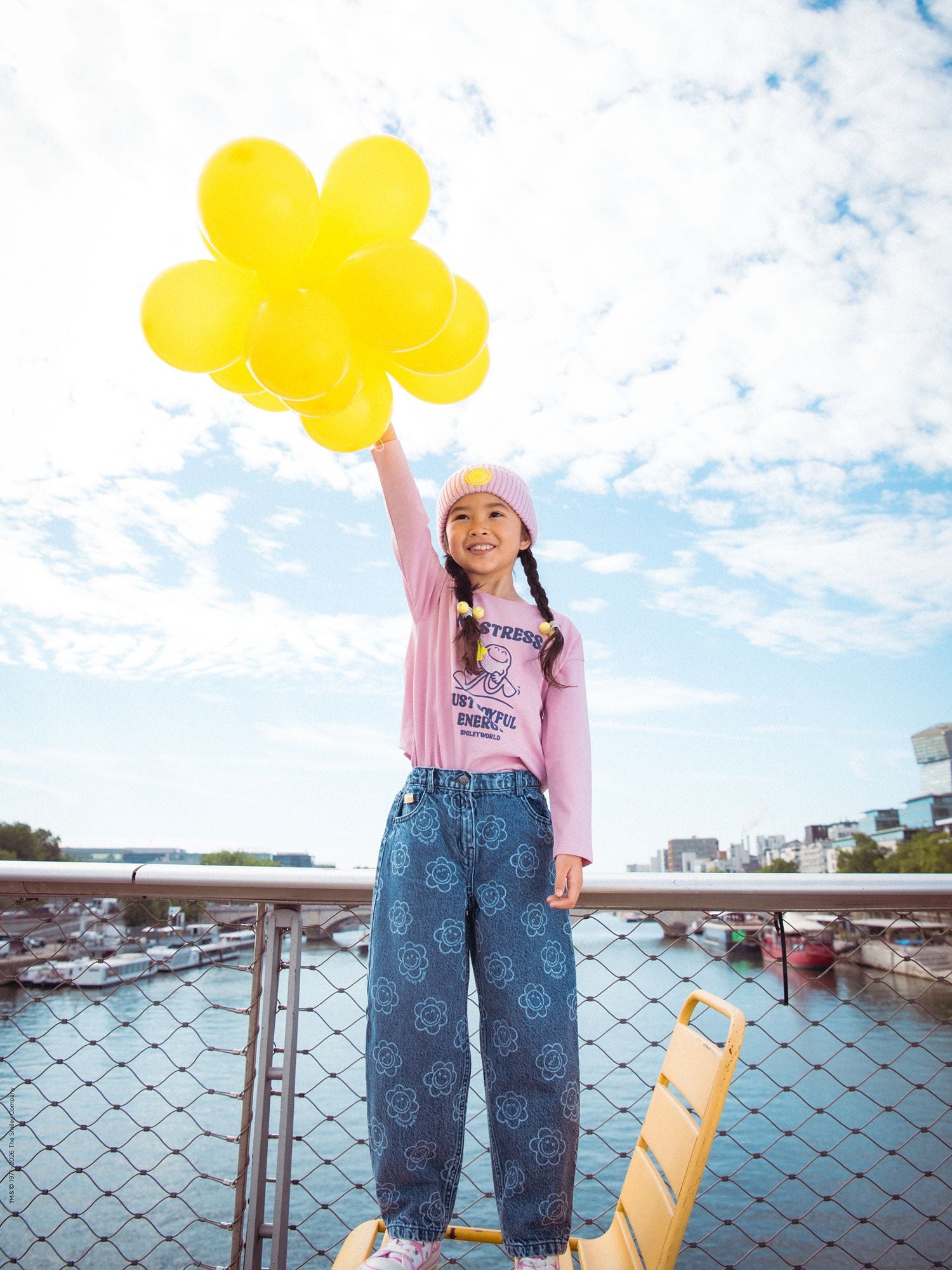 Jeans blu con stampa di fiori SMILEYWORLD per ragazze