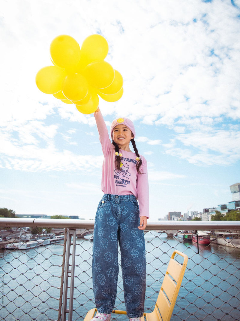 Jeans blu con stampa di fiori SMILEYWORLD per ragazze