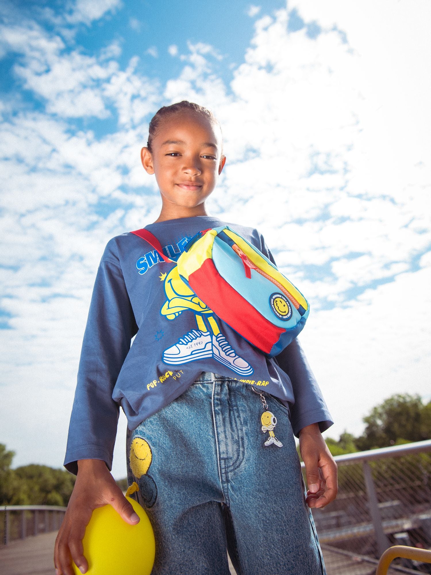 Jeans blu stampati con portachiavi SMILEYWORLD per ragazzi