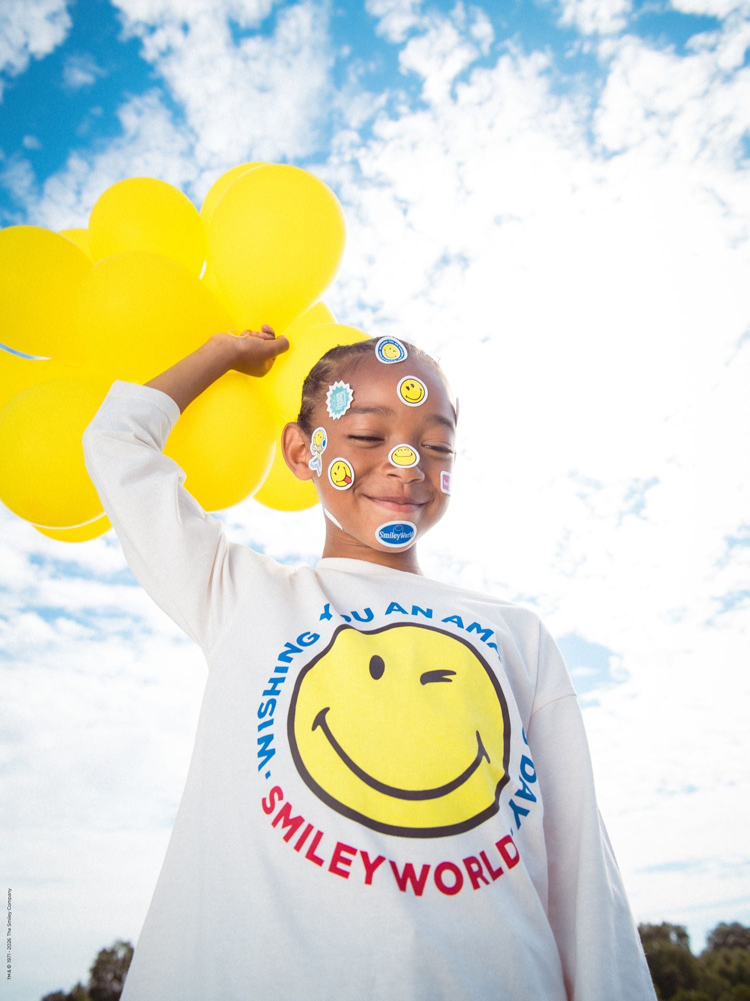 T-shirt Ecru a Maniche Lunghe con Stampa SMILEYWORLD per Bambini