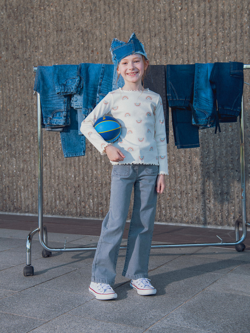 Jeans in denim grigio con tasche per ragazze