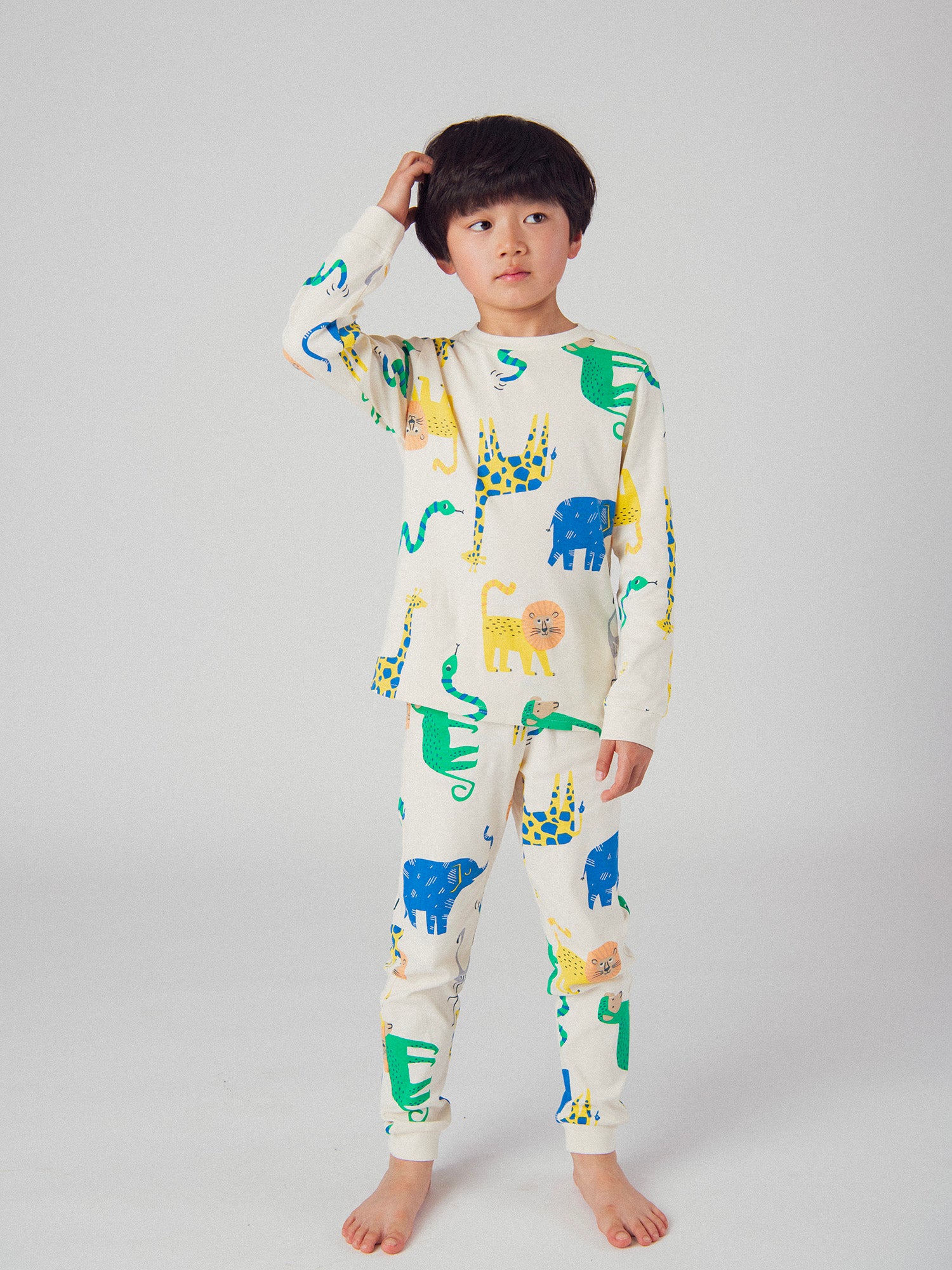 Pyjama 2 pièces champagne à imprimé animaux de la jungle pour enfant garçon