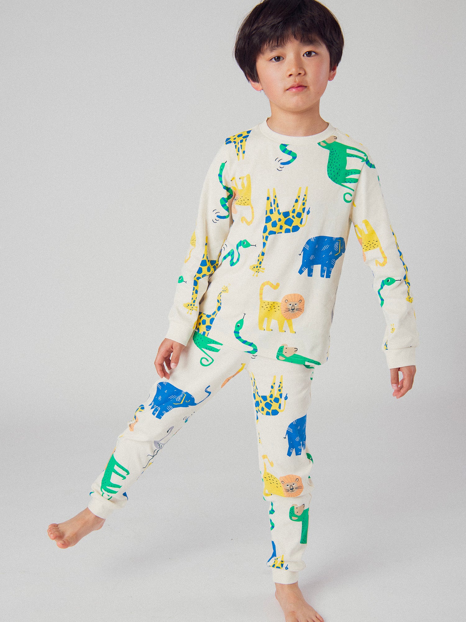 Pyjama 2 pièces champagne à imprimé animaux de la jungle pour enfant garçon