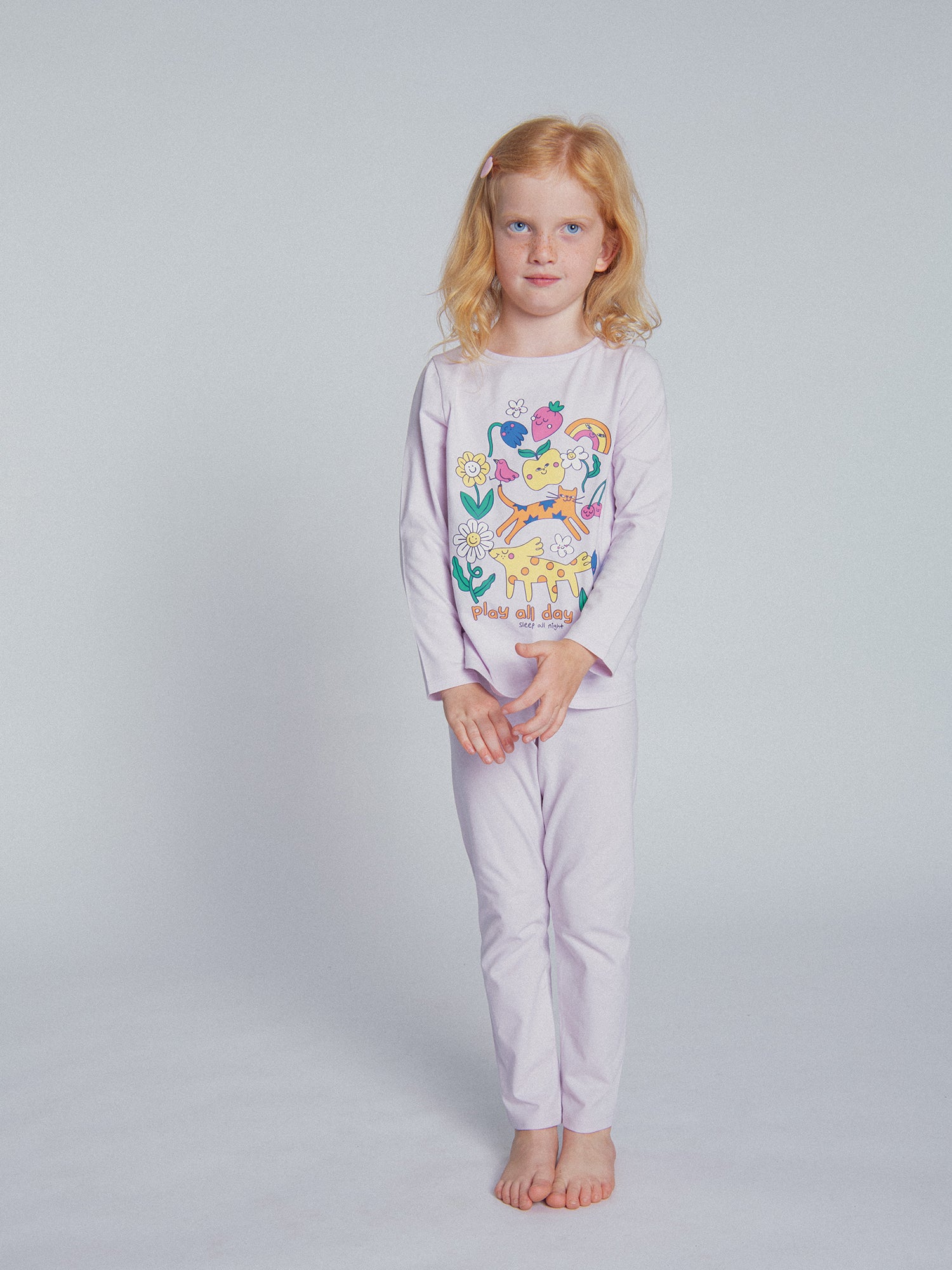 Pigiama 2 pezzi viola "Play all day" fosforescente per bambina
