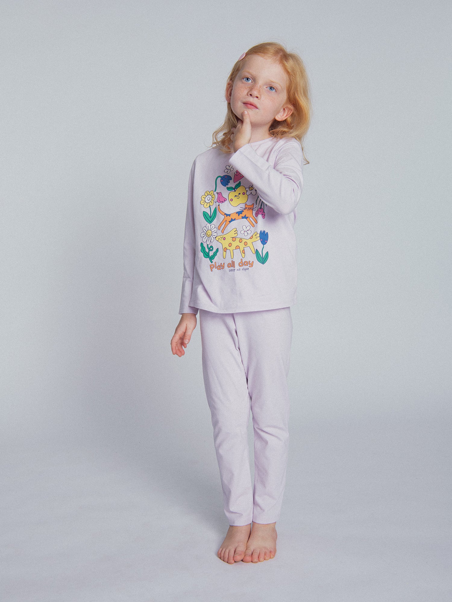 Pigiama 2 pezzi viola "Play all day" fosforescente per bambina