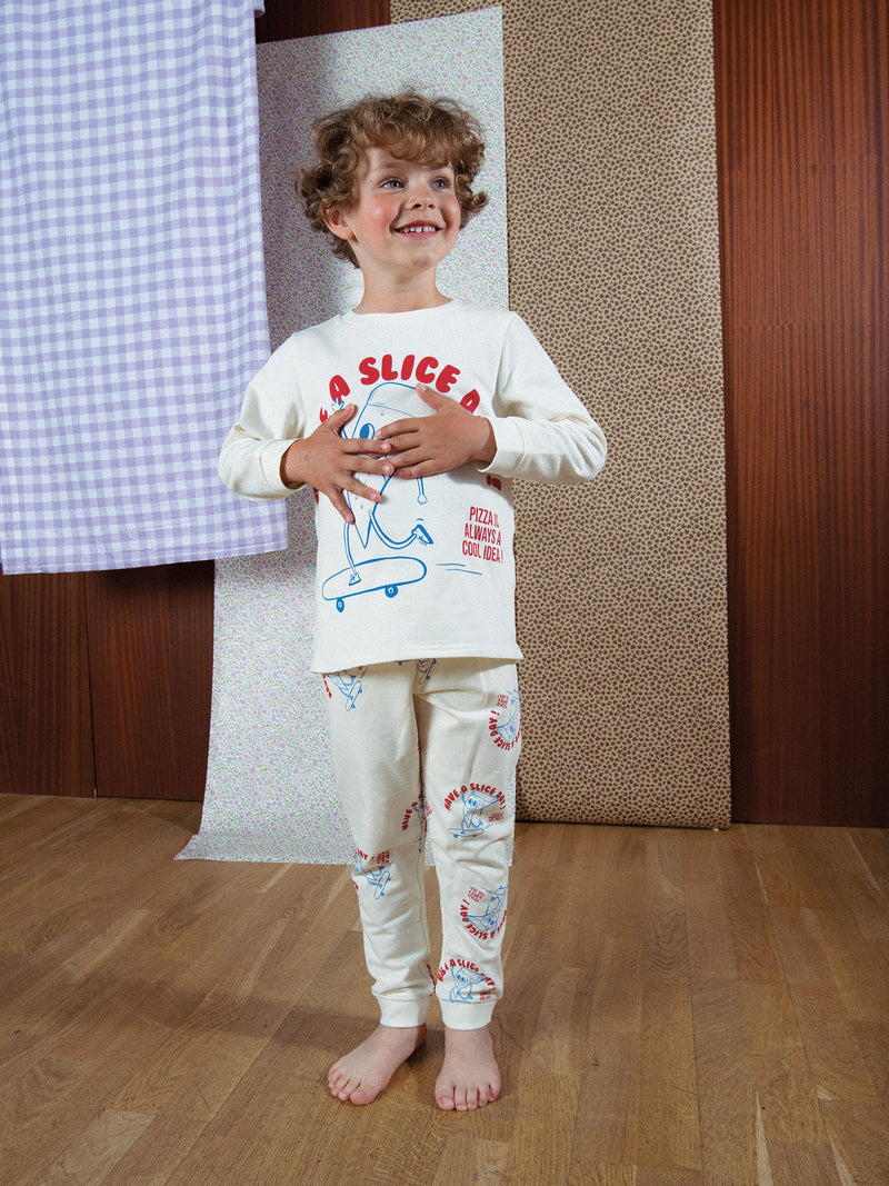 Pigiama 2 Pezzi in Pile Stampato "Have a Slice Day!" per Bambino