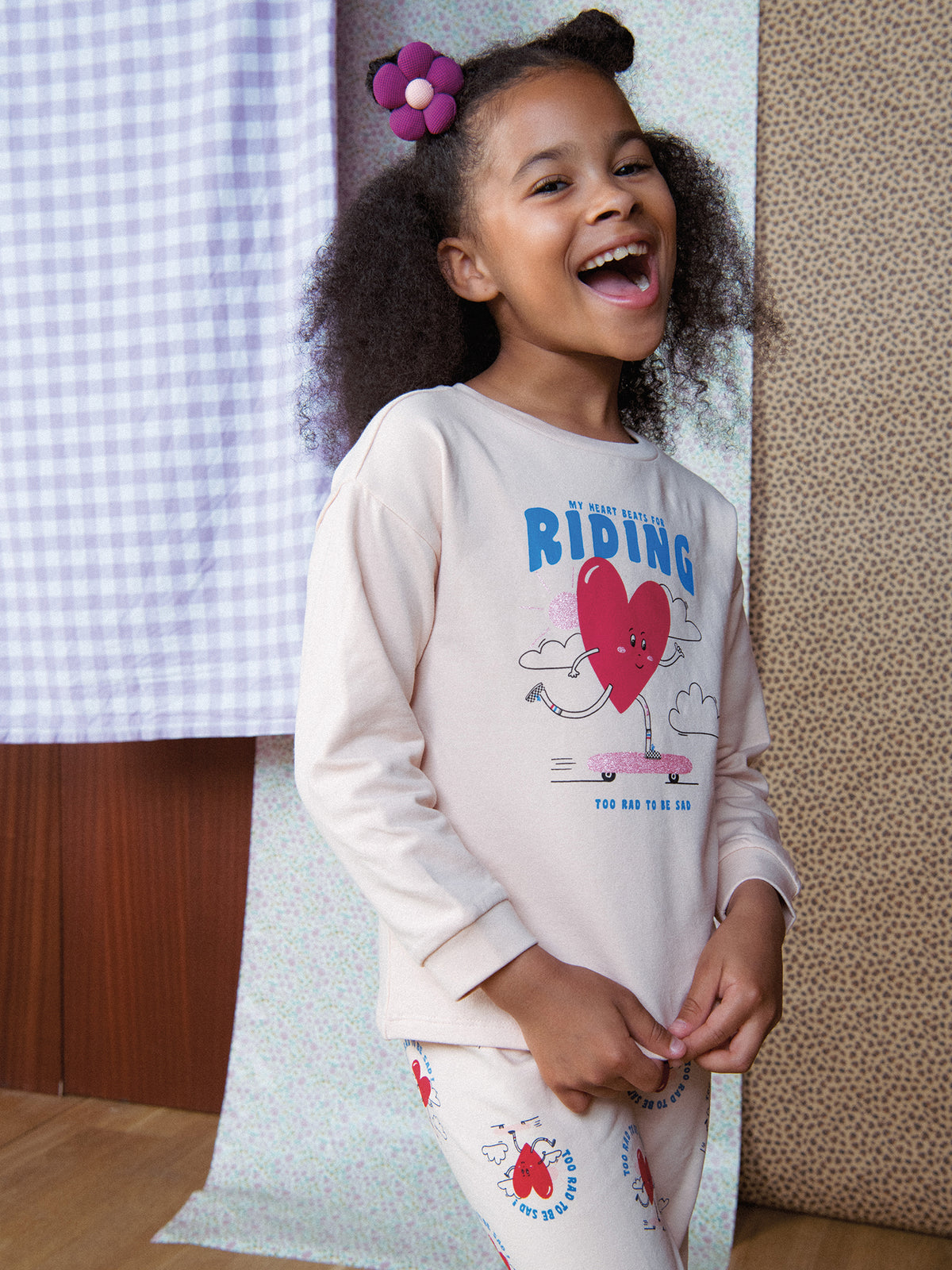 Pigiama rosa in felpa "My Heart Beats for Riding" per bambina