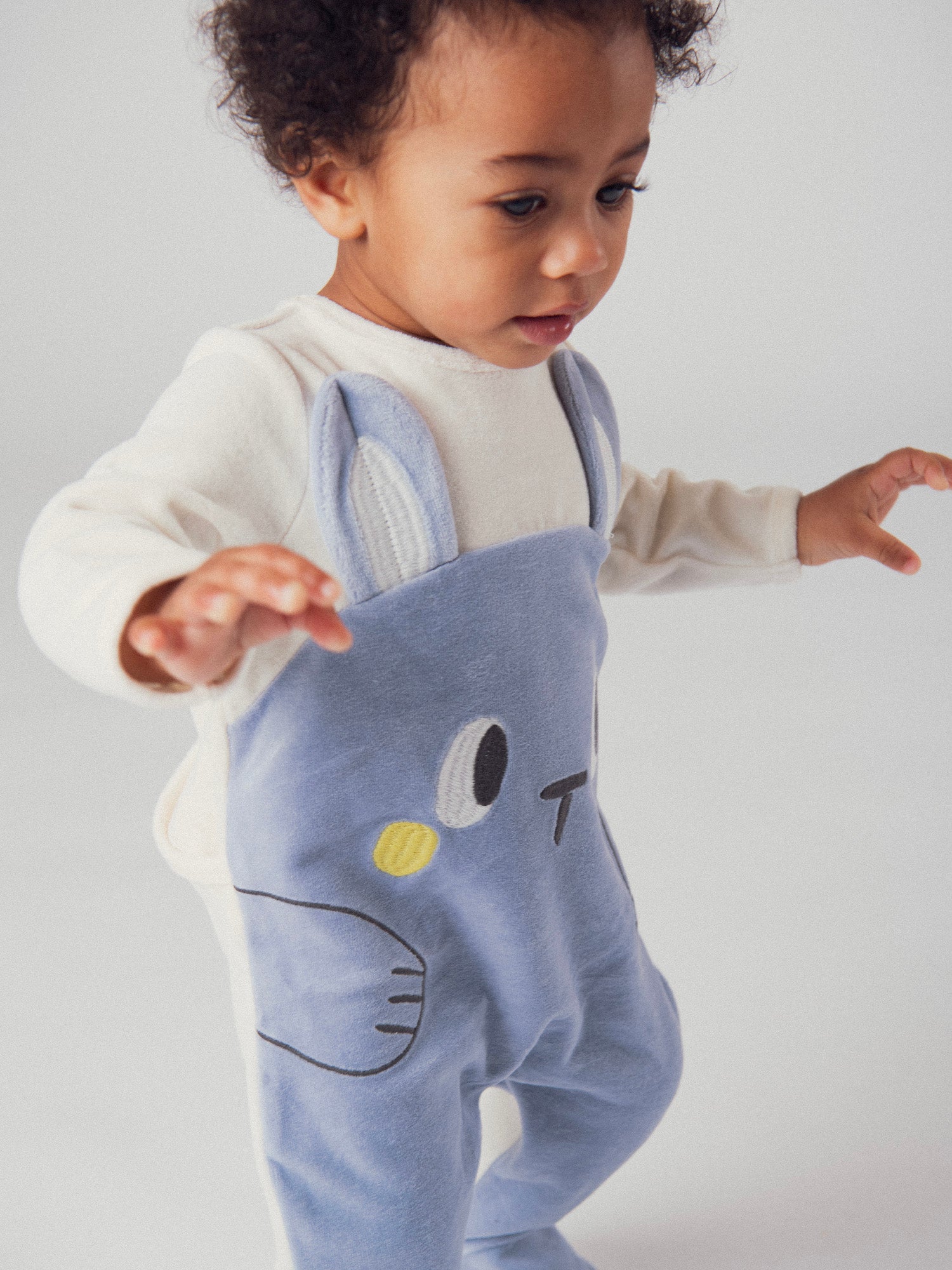 Grenouillère bleu et grise "Lapin" pour bébé garçon