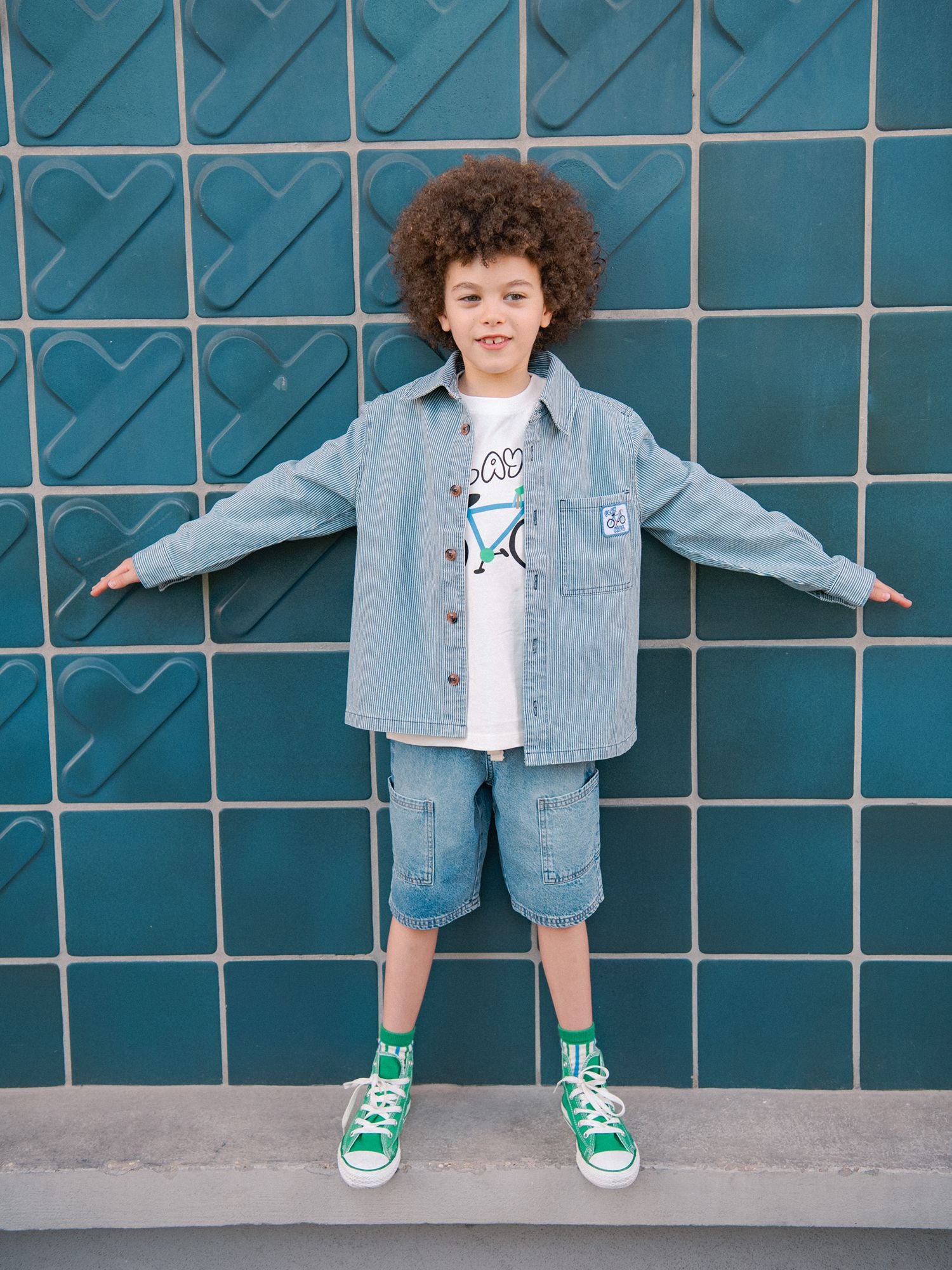 Camicia in Denim a Righe Blu e Bianche per Bambini