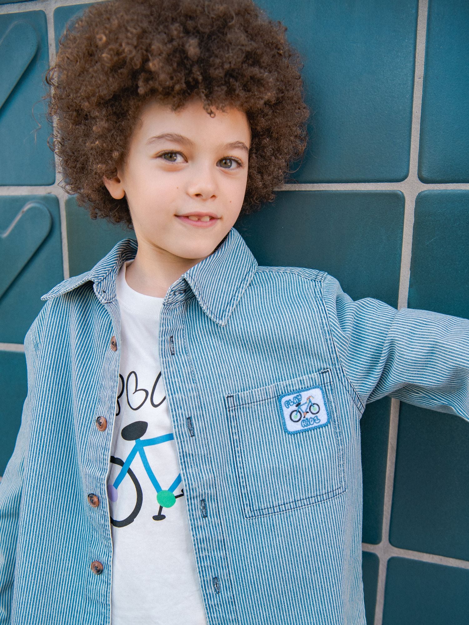 Camicia in Denim a Righe Blu e Bianche per Bambini
