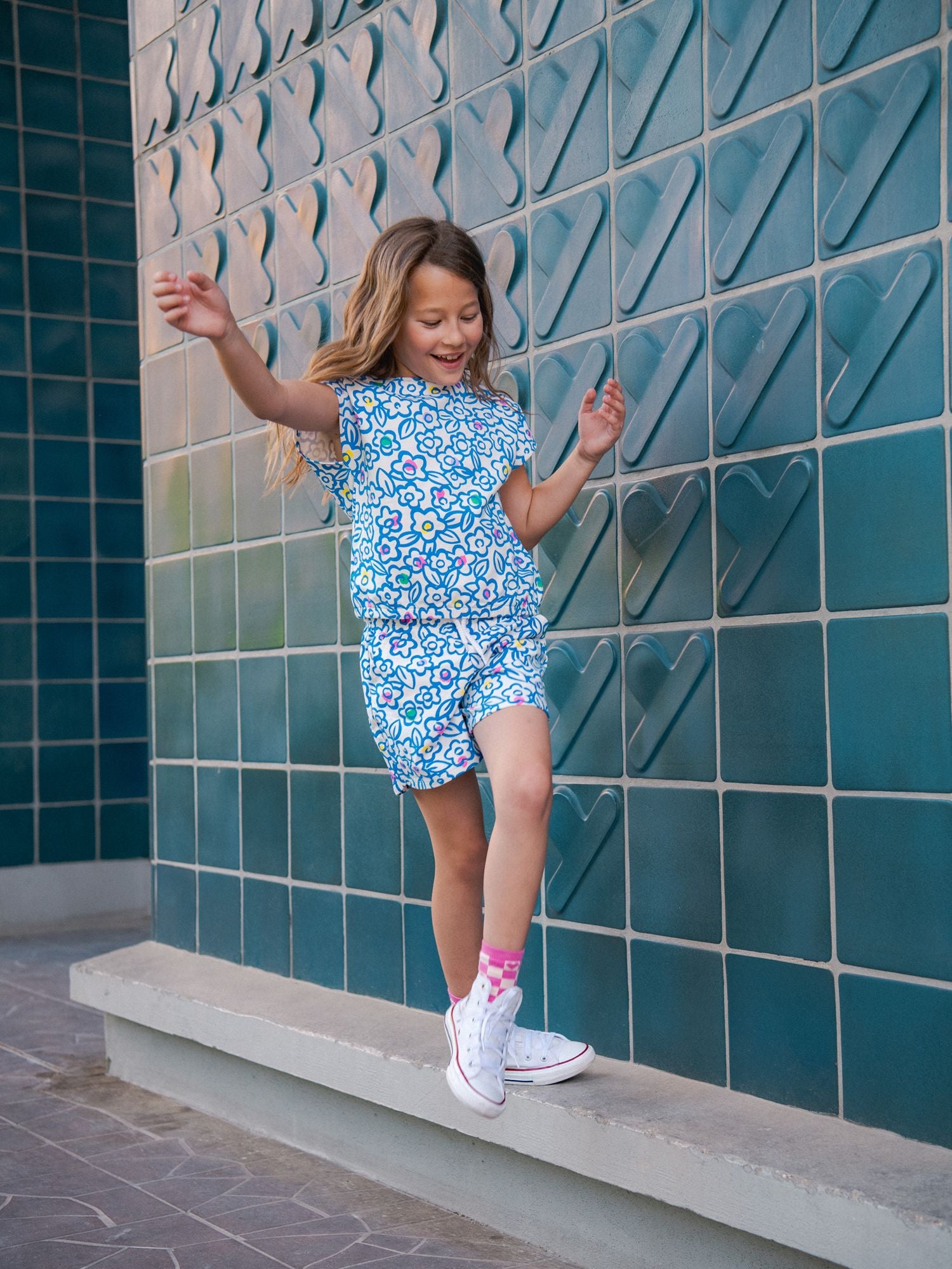 Shorts ecru con stampa floreale per ragazze