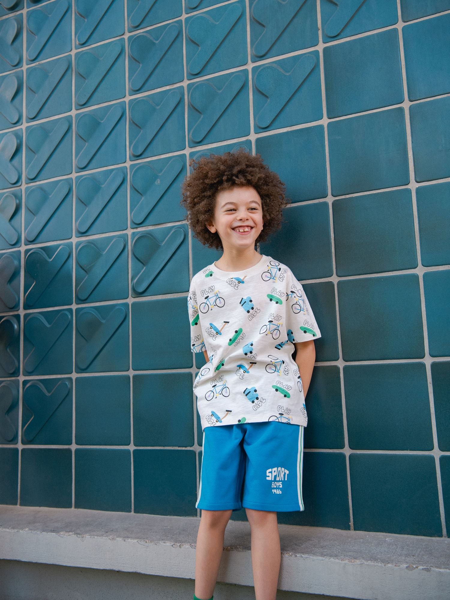 T-shirt ecrù con stampa "ride" per bambino
