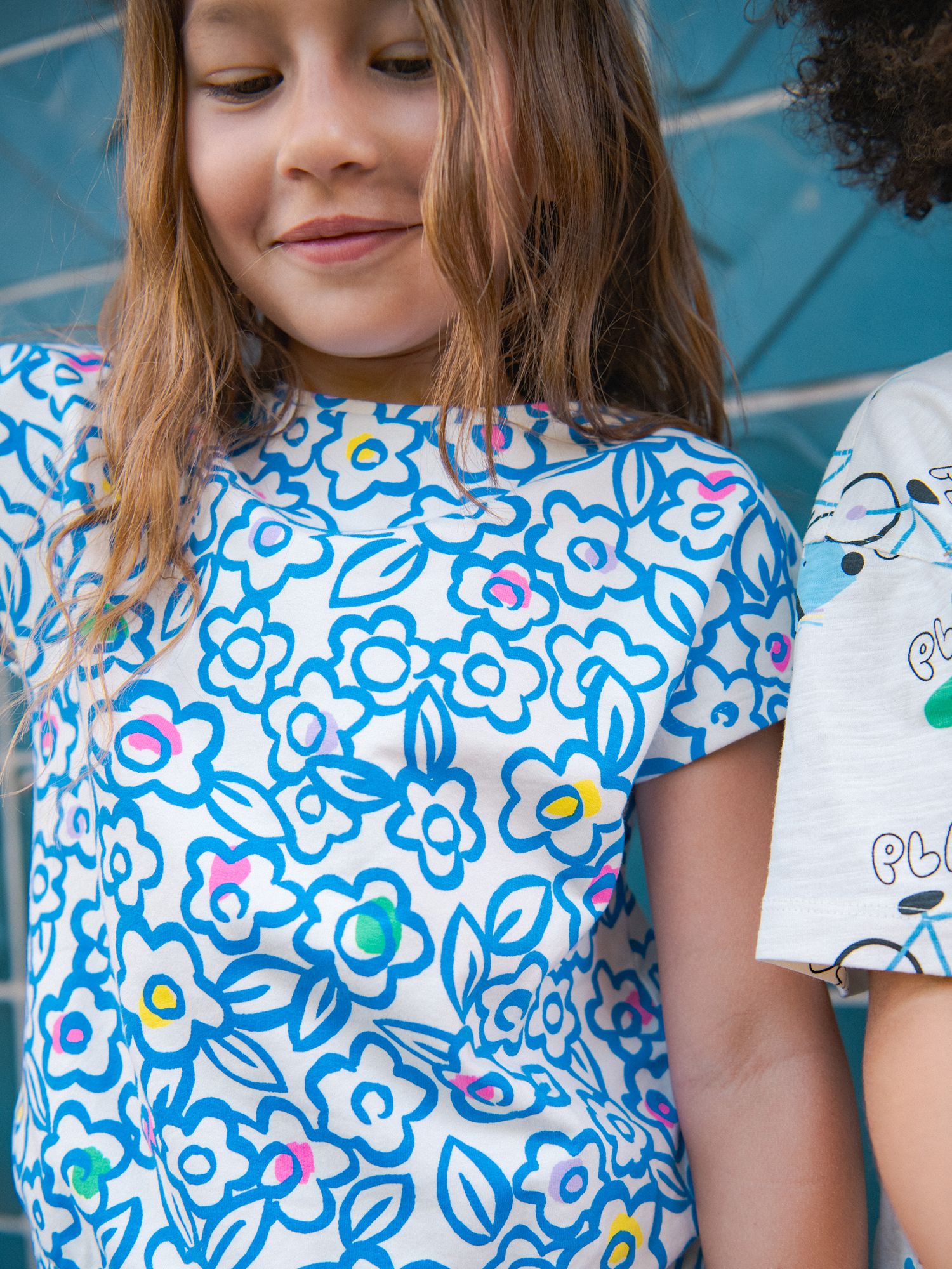 T-shirt Ecru con Stampa Floreale per Ragazze