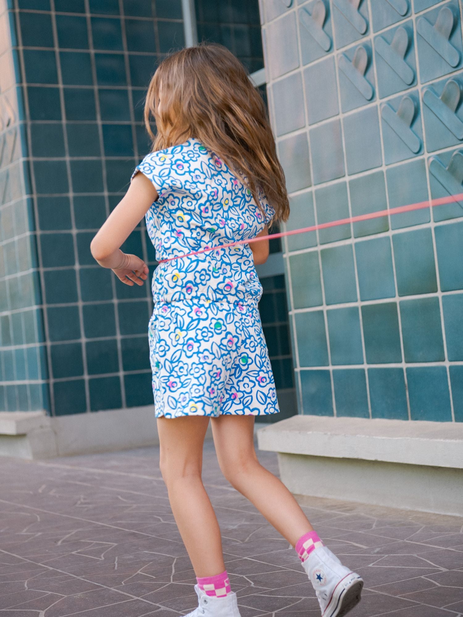 Shorts ecru con stampa floreale per ragazze