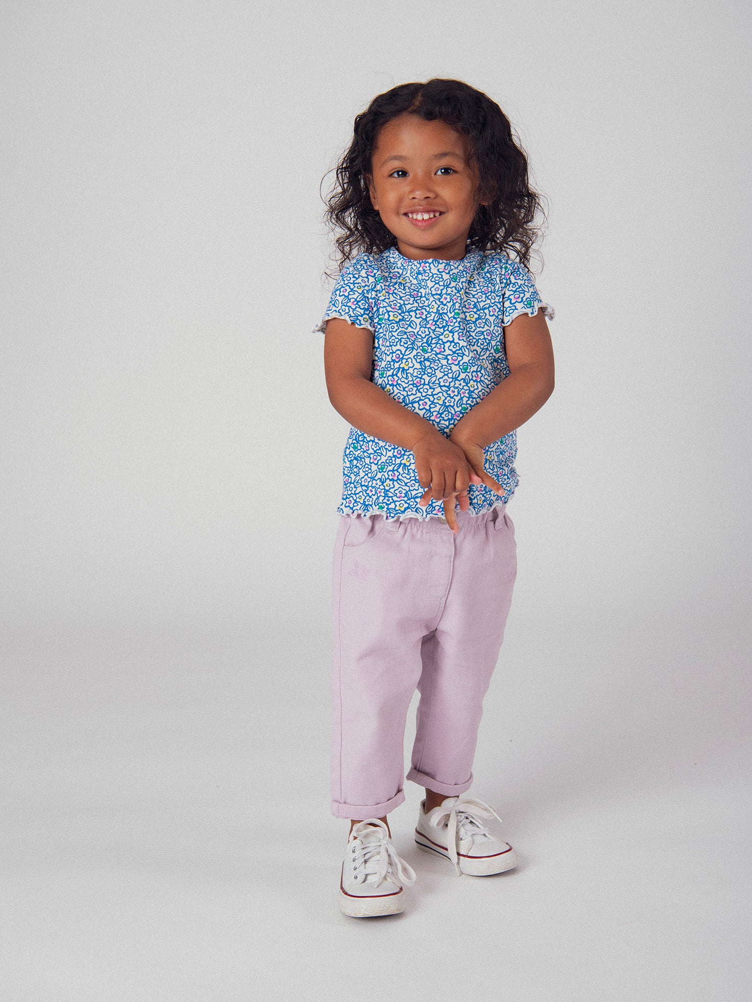 T-shirt Floreale Blu per Bambina