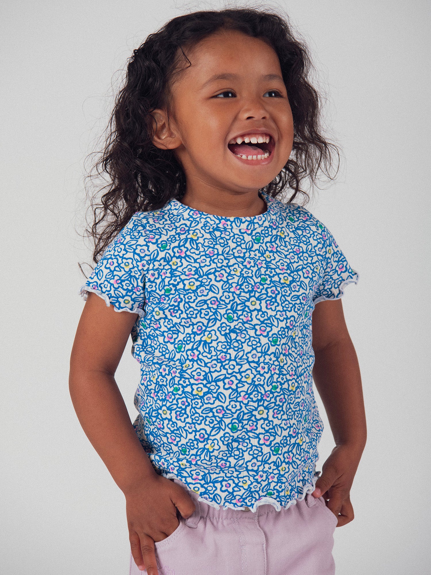 T-shirt Floreale Blu per Bambina