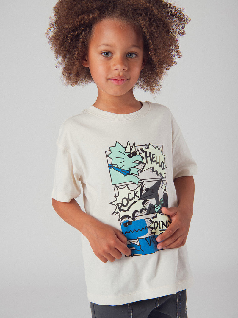 T-shirt fosforescente con animazione di fumetti di dinosauri per bambino