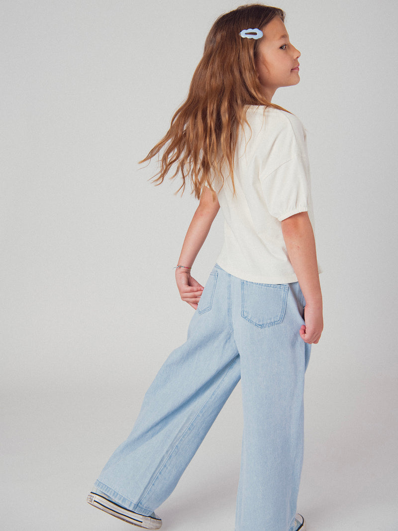 Pantaloni in denim azzurro chiaro con tasche per ragazze