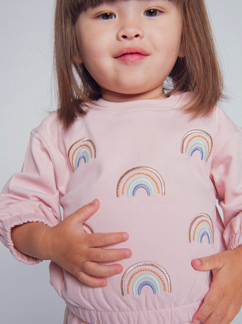 Completo felpa e pantaloni rosa "RAINBOW" per bambina