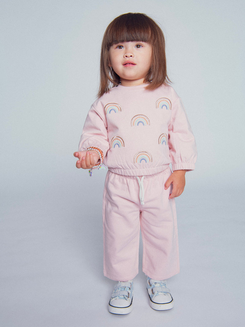 Completo felpa e pantaloni rosa "RAINBOW" per bambina