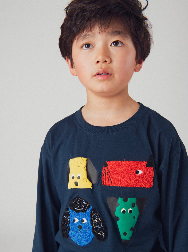 T-shirt blu marina con animazione delle teste di cane per ragazzi