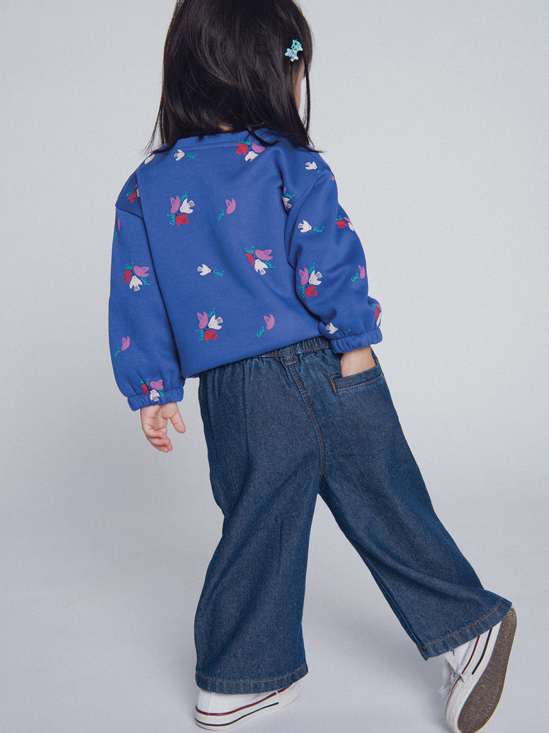 Pantaloni in denim scuro ricamati "ARTY SCHOOL" per bambine