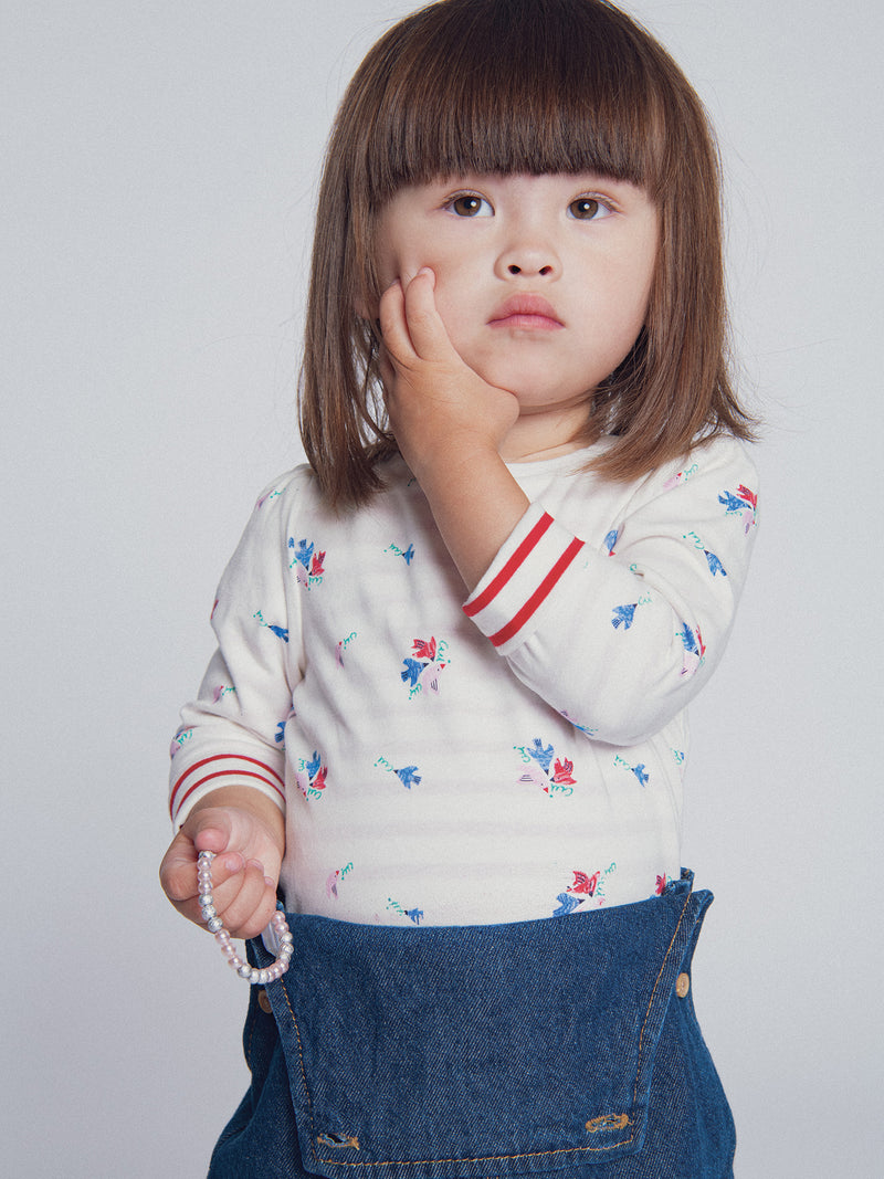 T-shirt reversibile ecru e a righe "ARTY SCHOOL" per bambine