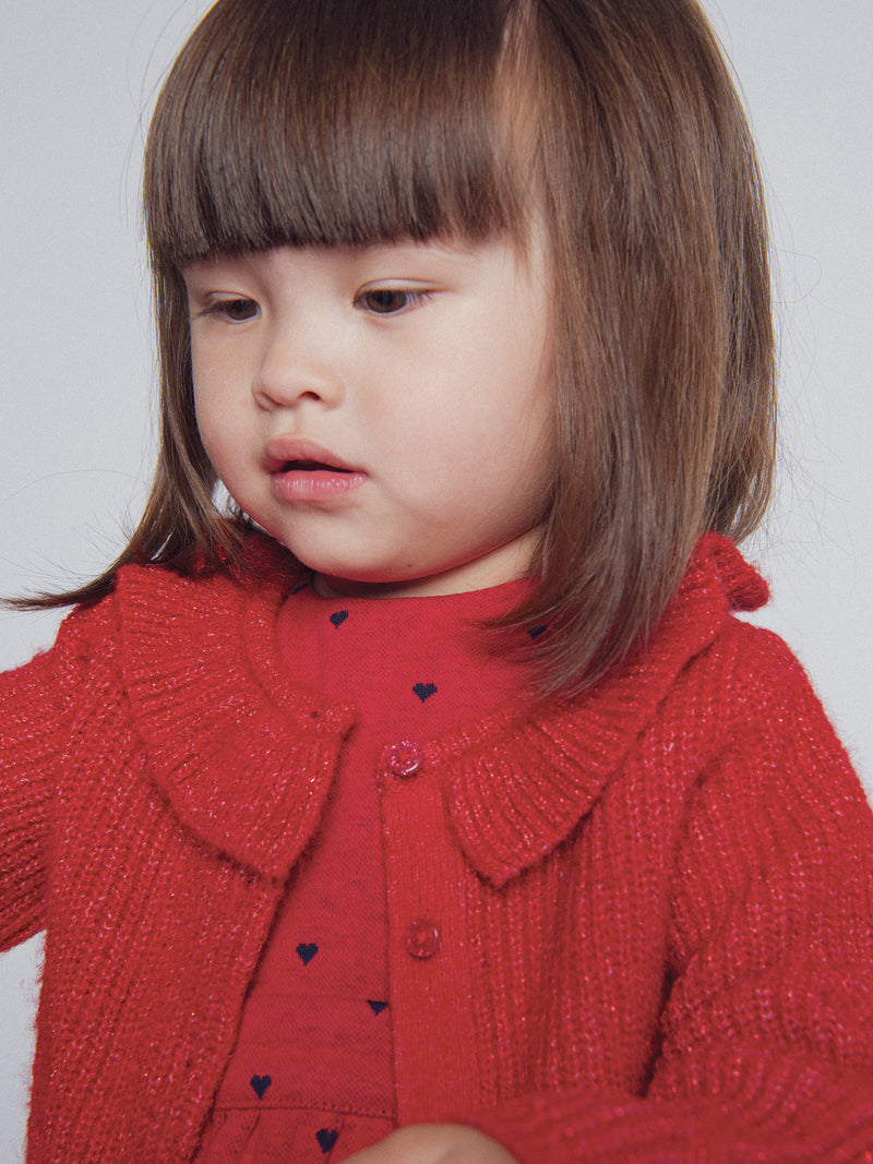 Cardigan rosso con colletto per bambina