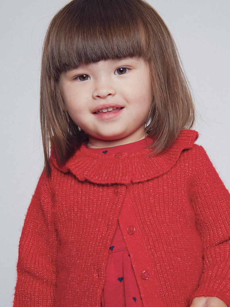 Cardigan rosso con colletto per bambina