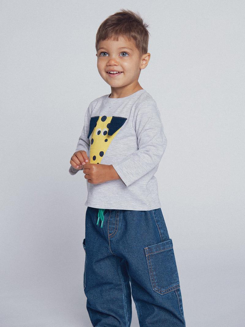 T-shirt grigia melange "ARTY SCHOOL" per bambini