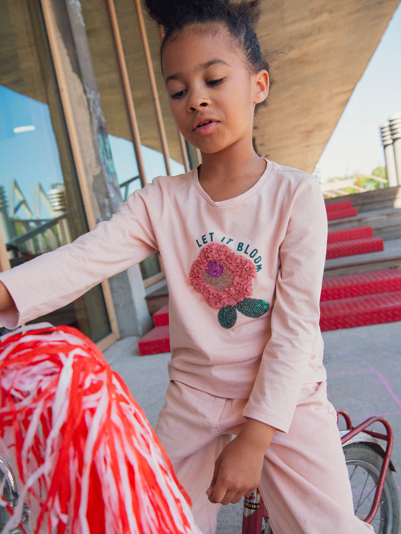 T-shirt rosa con animazione floreale 3D e paillettes per ragazze