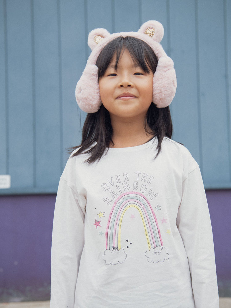 T-Shirt écru con animazione arcobaleno per ragazze