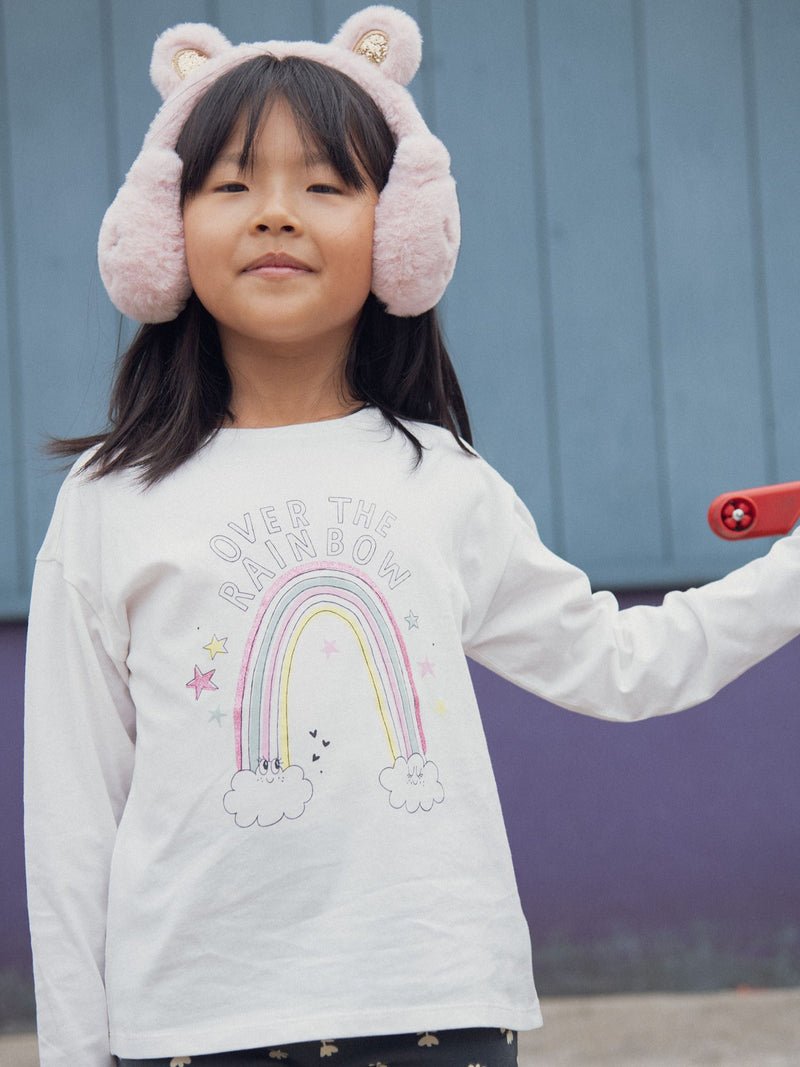 T-Shirt écru con animazione arcobaleno per ragazze