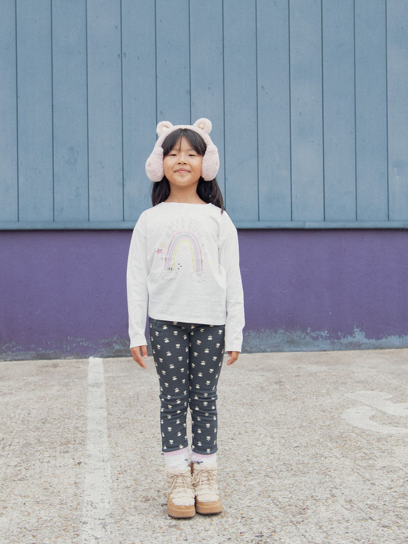 Pantalon en molleton doublé chaud imprimé fleurs pour fille