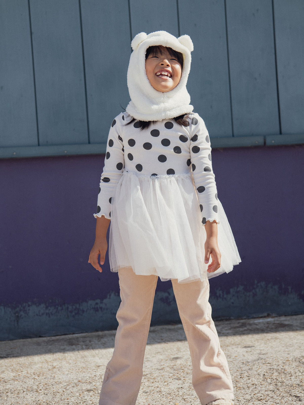 Abito bi-materiale con pois