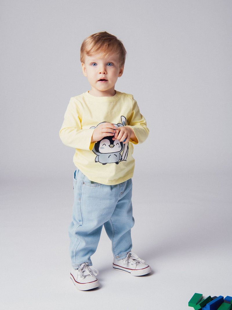 Jeans foderati in micro-pile con distintivo di pinguino per bambino