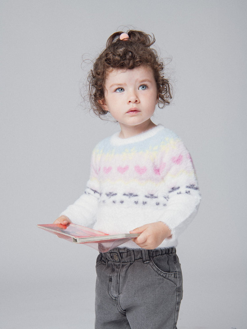 Maglione morbido a maglia con motivo jacquard per bambina