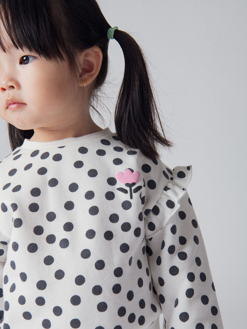 Completo con felpa a pois e leggings a coste per bambina