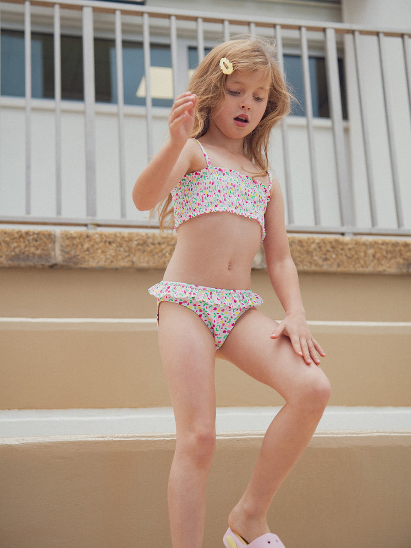Costume da bagno ecru a due pezzi con stampa di ciliegie per ragazze