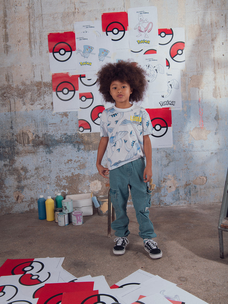 T-shirt bianca con stampa di Pokémon Lugia