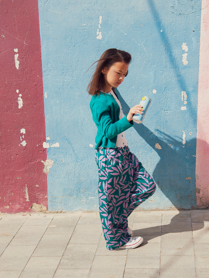 Pantaloni verdi con stampa foglia per ragazze