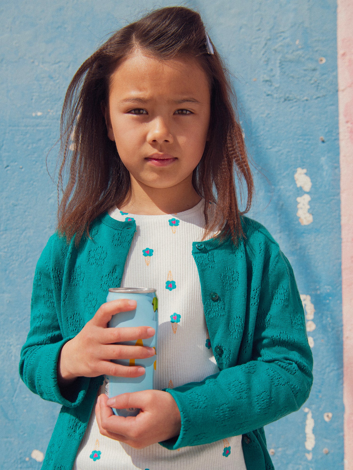 Cardigan verde in punto floreale per ragazza