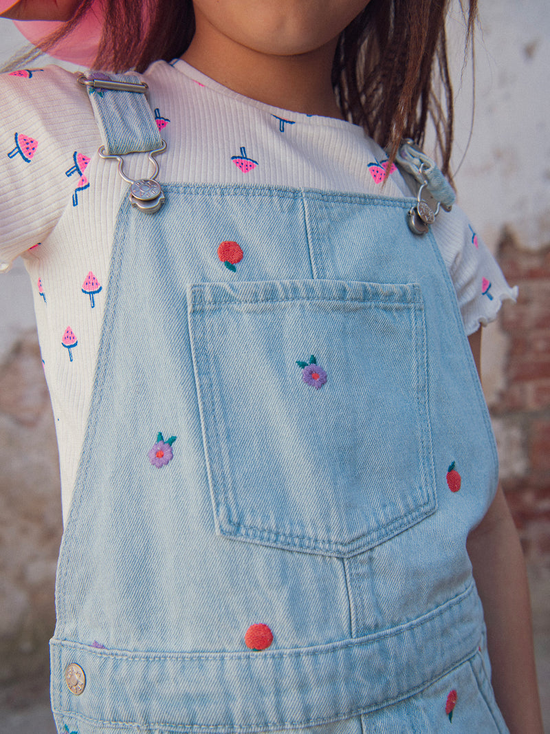 Salopette in denim ricamata per ragazze