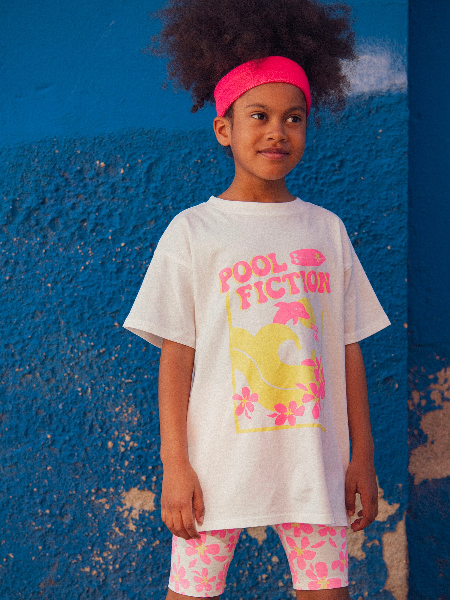 T-shirt oversize écru animation plage pour fille