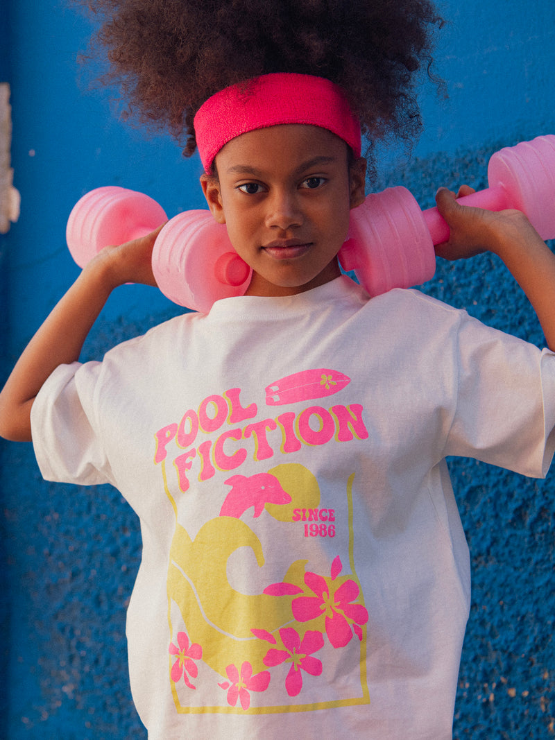 T-shirt oversize ecru animazione spiaggia per ragazze