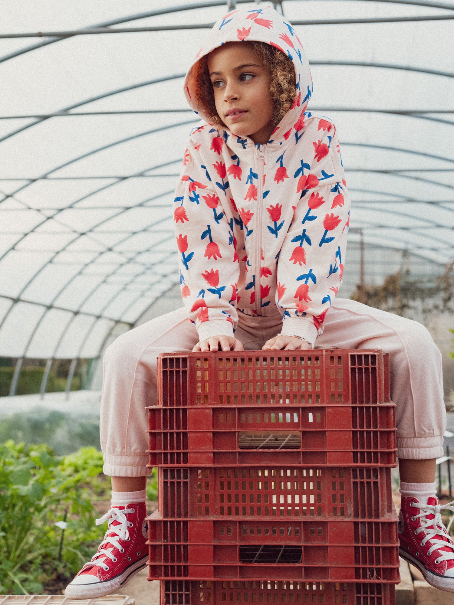 Haut de jogging rose imprimé coquelicots pour fille