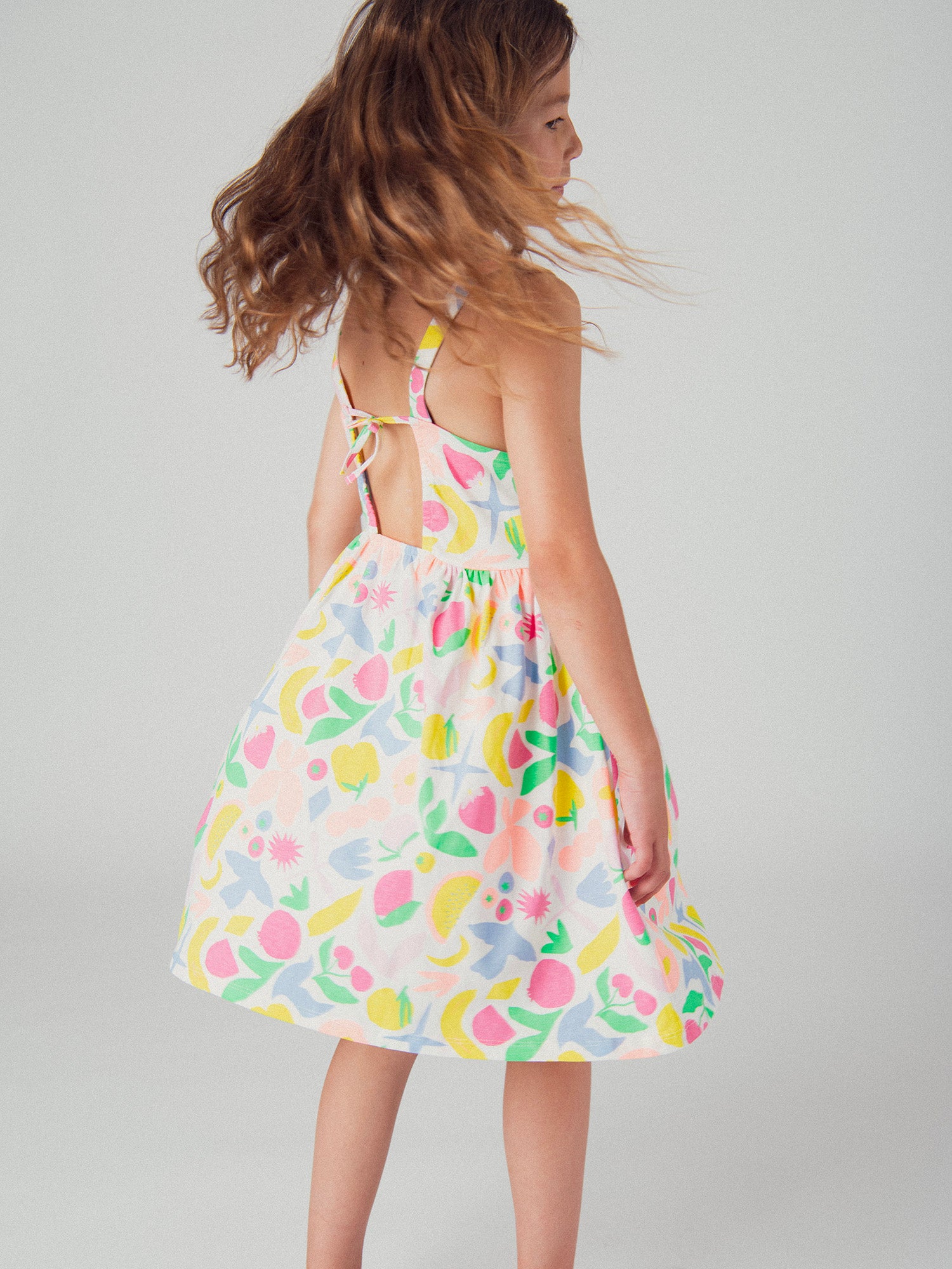 Vestito a spalline con stampa di frutta colorata per ragazza